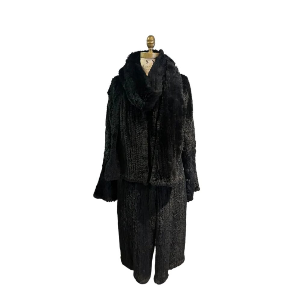 FLAG Black Fur Coat with Matching Scarf, Small